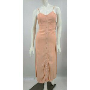 New Flynn Skye Mallory Midi Dress Womens XS Peach Rayon Cut Out Tie Back